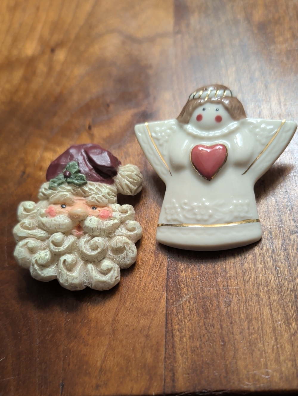 Santa Claus Angel Pin Holiday Decor Set Vintage 1970s Brooch